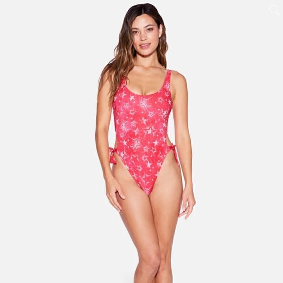 #62 NWT Hurley Star Struck Cheeky One Piece Swimsuit in Red Pepper - Picture 1 of 8